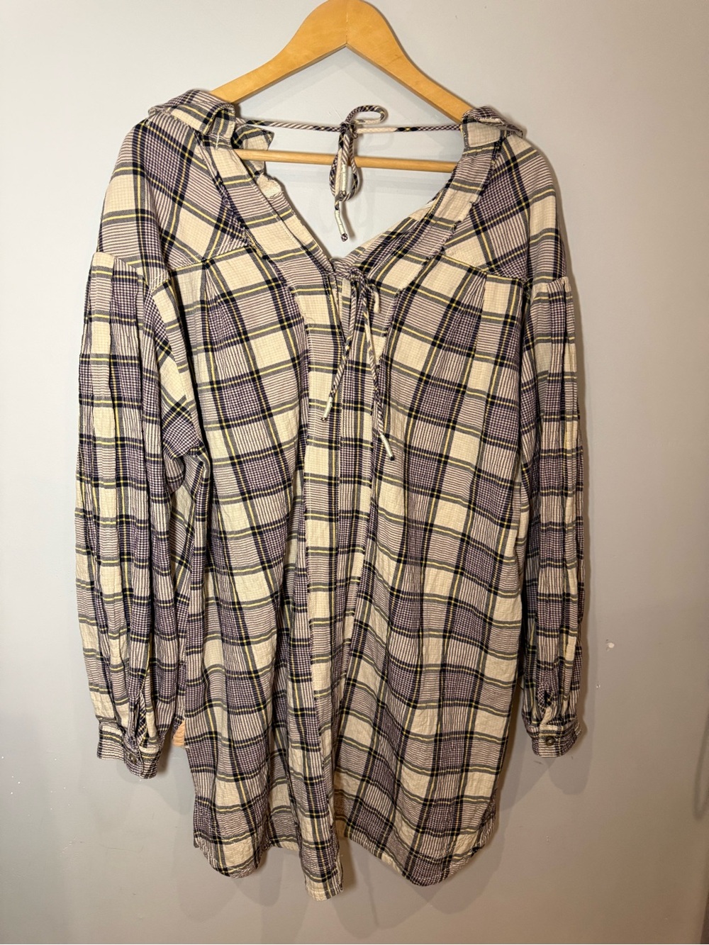Free People We The Free Plaid Tunic Blouse Size Medium Boho Cottagecore